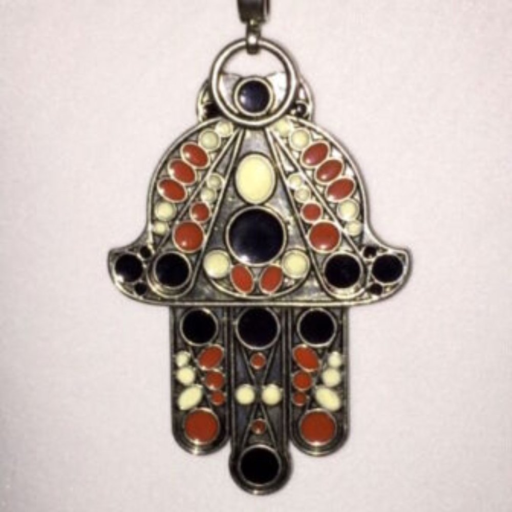 New Authentic Theodora & Callum Antique Silver Red Hamsa Necklace